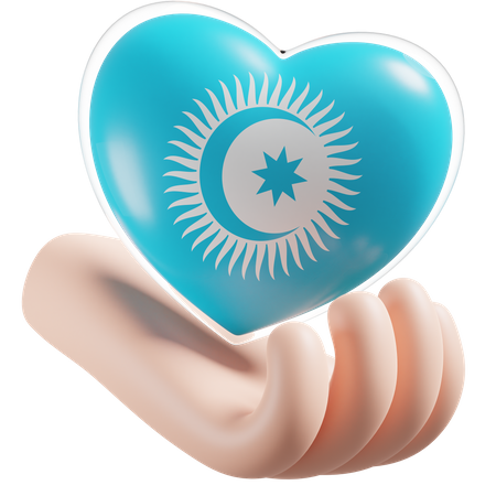 Heart Hand Care Flag Of Turkic Council  3D Icon