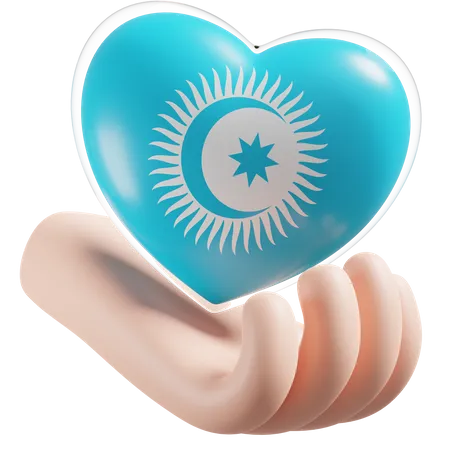Heart Hand Care Flag Of Turkic Council  3D Icon