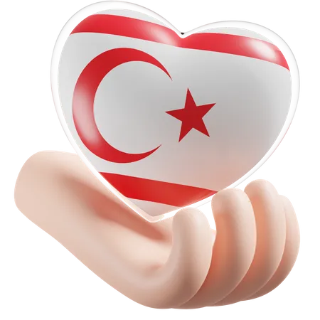 Heart Hand Care Flag Of Turkish Republic of Northern Cyprus  3D Icon