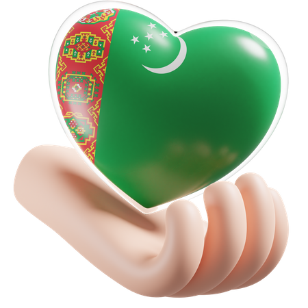 Heart Hand Care Flag Of Turkmenistan  3D Icon