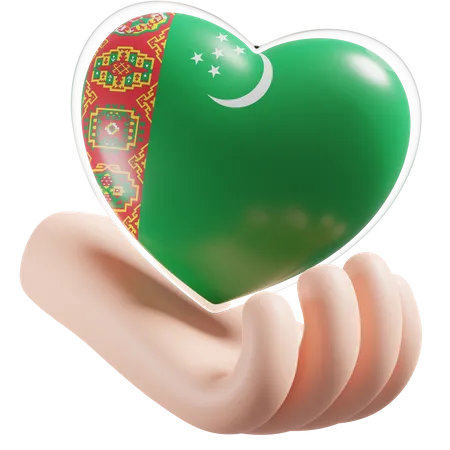 Heart Hand Care Flag Of Turkmenistan  3D Icon