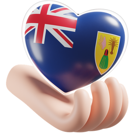 Heart Hand Care Flag Of Turks and Caicos Islands  3D Icon