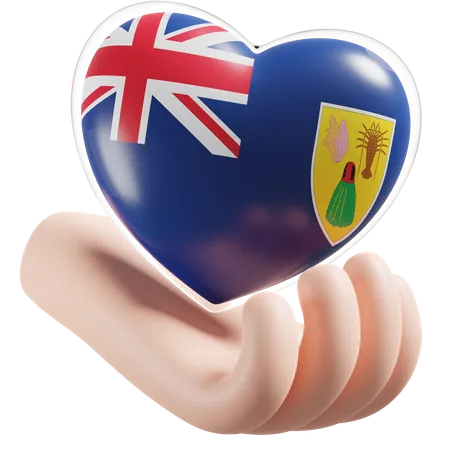 Heart Hand Care Flag Of Turks and Caicos Islands  3D Icon