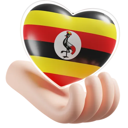 Heart Hand Care Flag Of Uganda  3D Icon