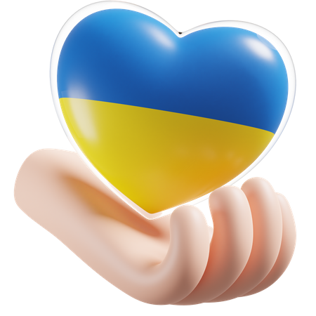 Heart Hand Care Flag Of Ukraine  3D Icon