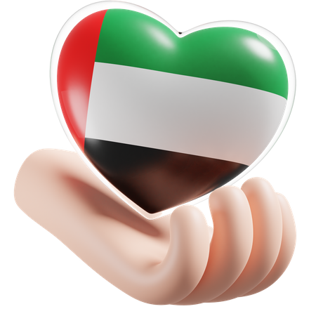 Heart Hand Care Flag Of United Arab Emirates  3D Icon