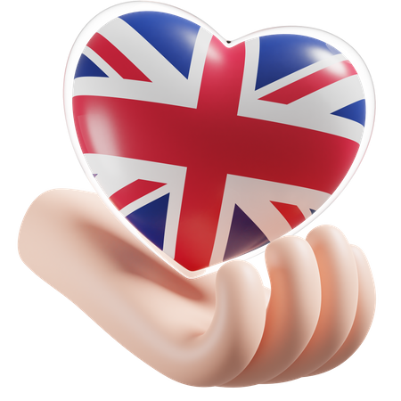 Heart Hand Care Flag Of United Kingdom  3D Icon