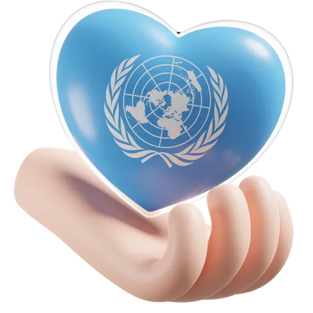 Heart Hand Care Flag Of United Nations  3D Icon