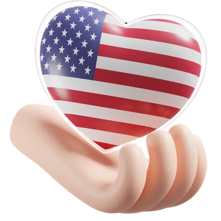 Heart Hand Care Flag Of United States  3D Icon