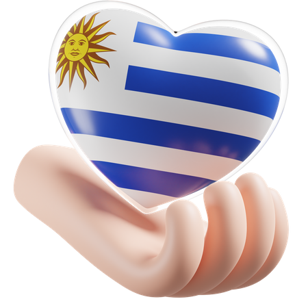 Heart Hand Care Flag Of Uruguay  3D Icon