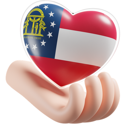 Heart Hand Care Flag Of US Georgia  3D Icon