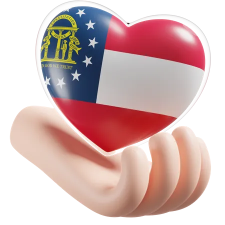 Heart Hand Care Flag Of US Georgia  3D Icon