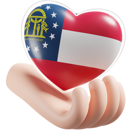 Heart Hand Care Flag Of US Georgia 3D Icon