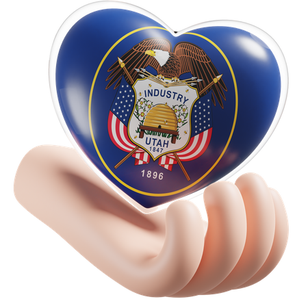 Heart Hand Care Flag Of Utah  3D Icon