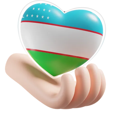 Heart Hand Care Flag Of Uzbekistan  3D Icon