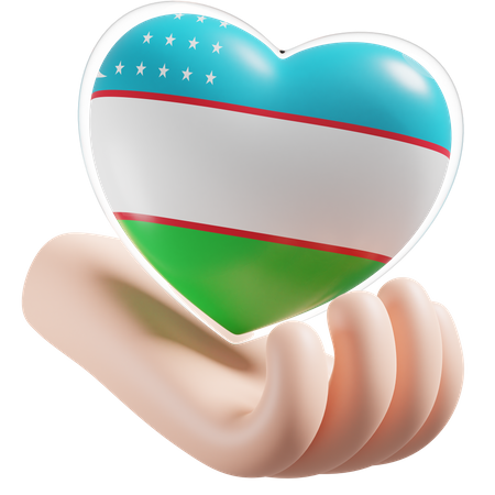 Heart Hand Care Flag Of Uzbekistan  3D Icon