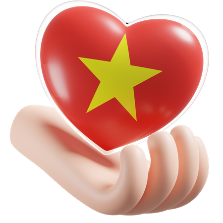 Heart Hand Care Flag Of Vietnam  3D Icon