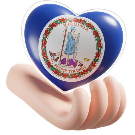 Heart Hand Care Flag Of Virginia  3D Icon