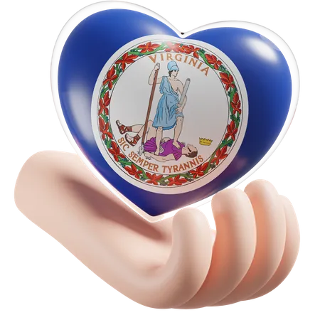 Heart Hand Care Flag Of Virginia  3D Icon