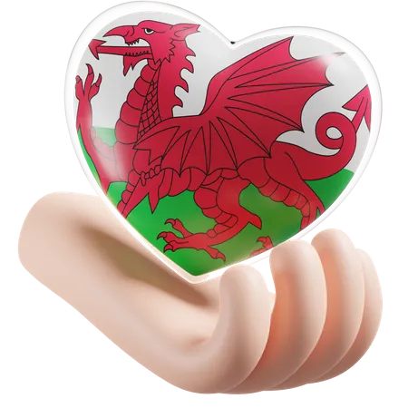 Heart Hand Care Flag Of Wales  3D Icon
