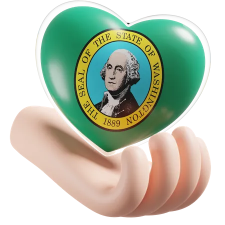 Heart Hand Care Flag Of Washington  3D Icon