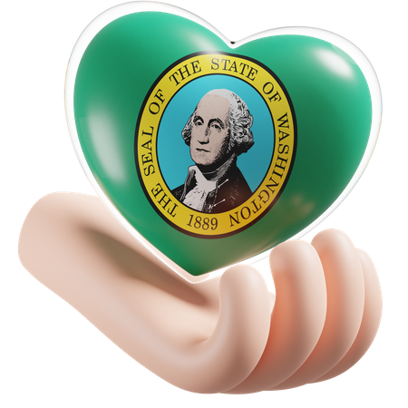 Heart Hand Care Flag Of Washington  3D Icon