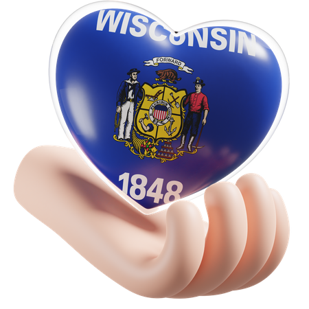 Heart Hand Care Flag Of Wisconsin  3D Icon