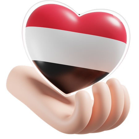 Heart Hand Care Flag Of Yemen  3D Icon