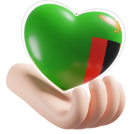 Heart Hand Care Flag Of Zambia  3D Icon