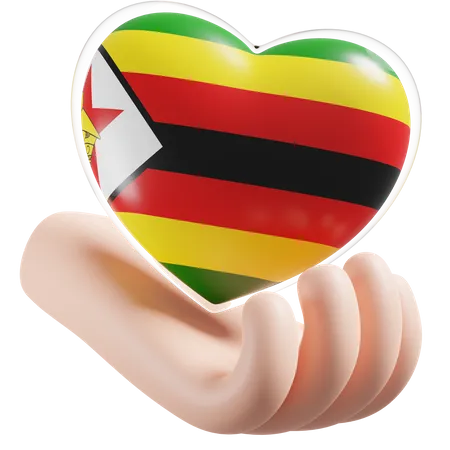 Heart Hand Care Flag Of Zimbabwe  3D Icon