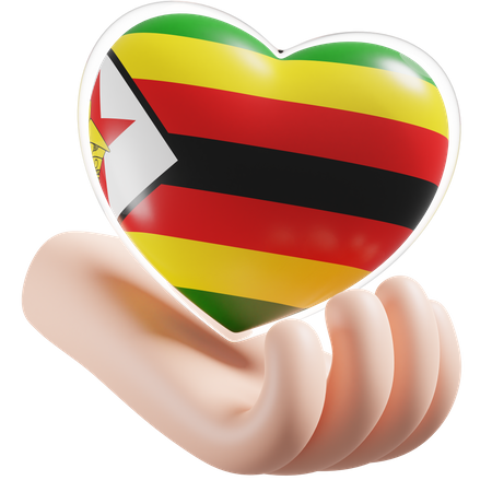 Heart Hand Care Flag Of Zimbabwe  3D Icon