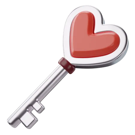 3 D Illustration Of Valentines Heart Key Icon 3D Icon