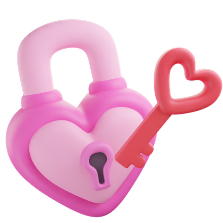 Heart Lock and Key  3D Icon