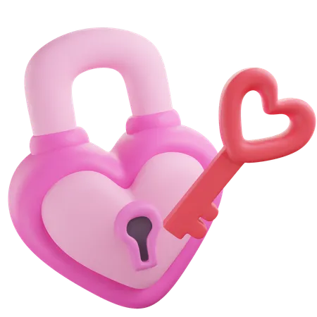 Heart Lock and Key  3D Icon