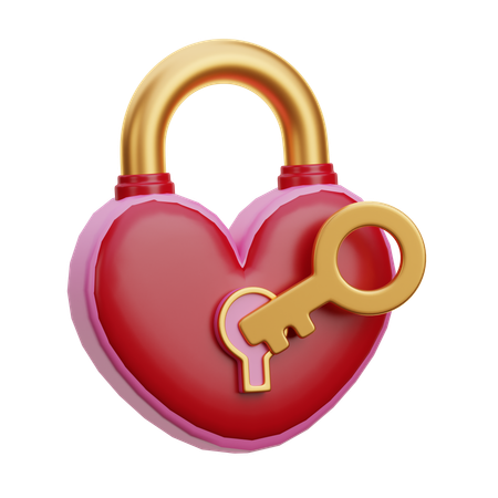 Heart Lock and Key  3D Icon