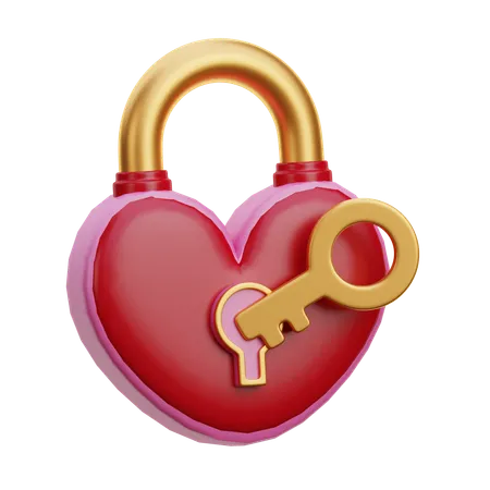 Heart Lock and Key  3D Icon