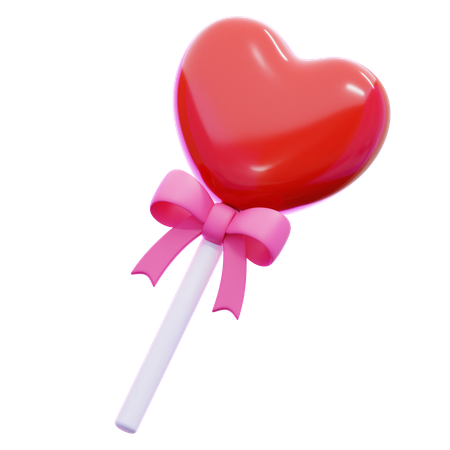 Heart Lollipop With Bow  3D Icon