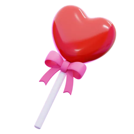 Heart Lollipop With Bow  3D Icon