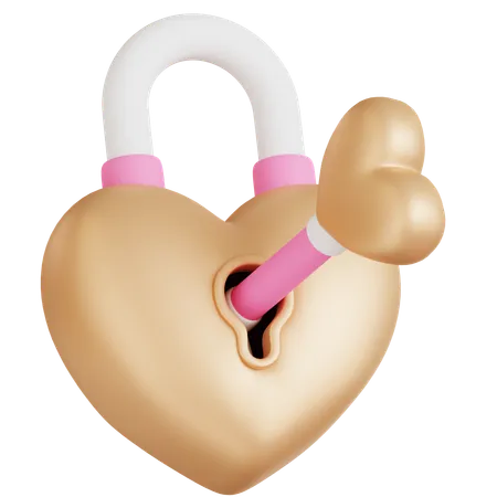 A 3 D Icon Of A Golden Heart Shaped Padlock With A Pink Key Representing Secure Love Perfect For Symbolizing Commitment And Affection 3D Icon