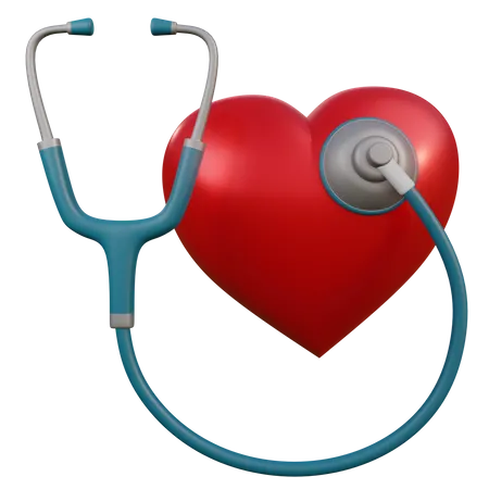 Heart Rate With Stethoscope Rendering With High Resolution Medical Illustration 3D Icon