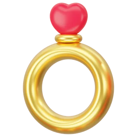 Gold Ring With Red Heart 3 D Icon Rendering 3D Icon