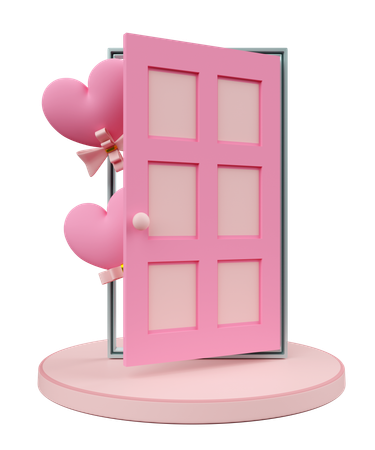 Heart Shaped Balloon And Door  3D Icon