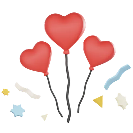 Heart Shaped Balloons With Ribbons 3D Icon