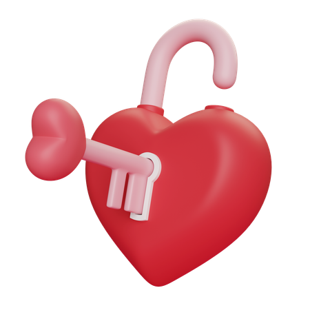 Heart Shaped Lock Opened With Key  3D Icon