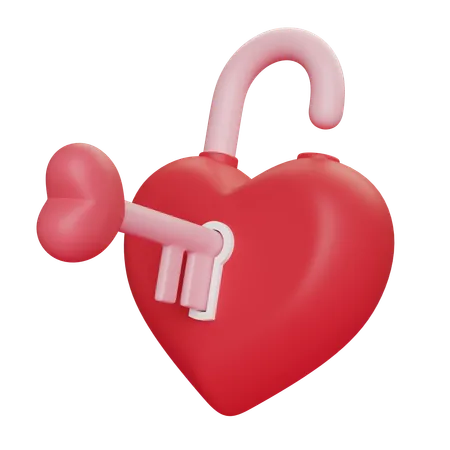 Heart Shaped Lock Opened With Key  3D Icon