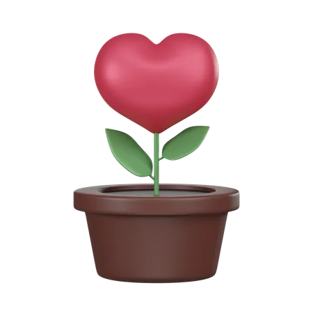 Digital Illustration Of A Stylized Plant With A Heart Shaped Bloom In A Brown Pot Symbolizing Love And Growth 3D Icon