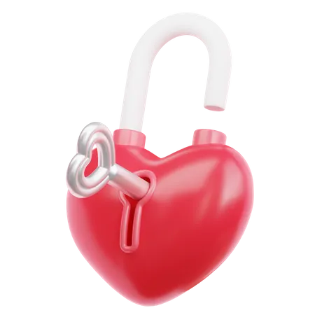 Heart Lock Open Using Key 3D Icon