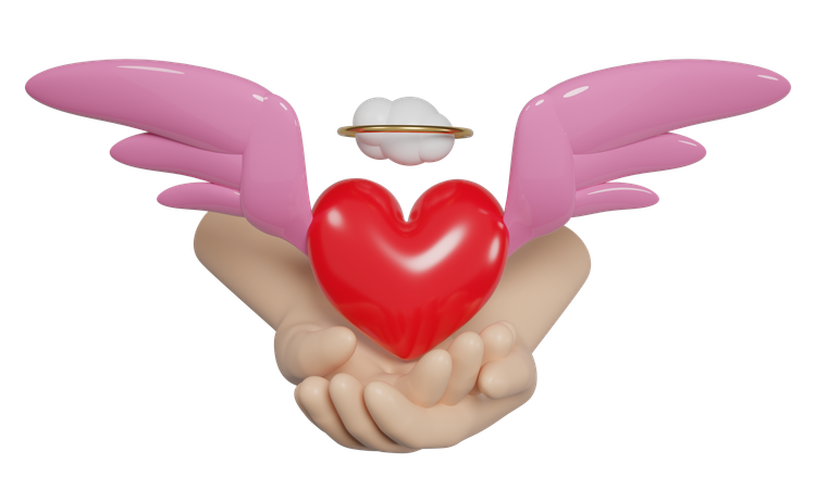 Heart Wings With Hands  3D Icon