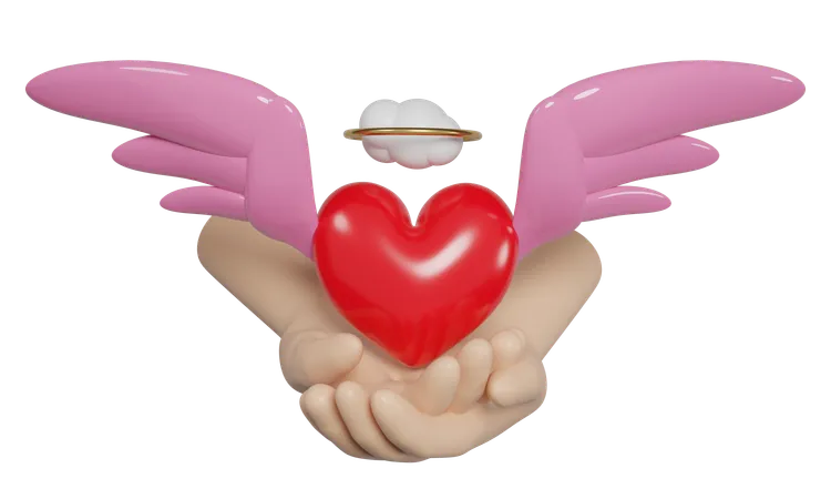 Heart Wings With Hands  3D Icon