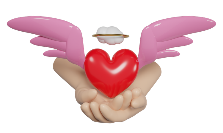 Heart Wings With Hands  3D Icon